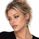 114674, MARDI GRAS RHINESTONE FLOWER TEARDROP STATEMENT EARRINGS