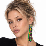 114676, MARDI GRAS MASK SEQUIN FRINGE EARRINGS