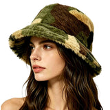 Faux Fur Camo Bucket Hat – Olive · H3370OLIVE H3370