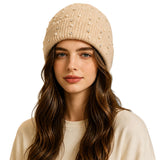 Embellished Ribbed Knit Cuff Beanie – Beige · H3542BEIGE H3542 BEIGE