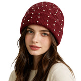 Embellished Ribbed Knit Cuff Beanie – Burgundy · H3542BURGUNDY H3542 BURGUNDY