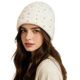 Embellished Ribbed Knit Cuff Beanie – Ivory · H3542IVORY H3542 IVORY
