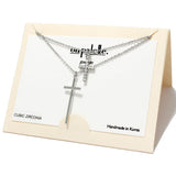90237, CROSS DOUBLE LAYERED PENDANT NECKLACE, RELIGIOUS, CUBIC ZIRCONIA