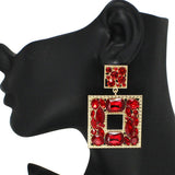 89693, MULTI RHINESTONE SQUARE EVENING EARRING