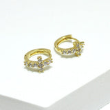 91310, CROSS CUBIC ZIRCONIA HUGGIE EARRING, SMALL HOOP, RELIGIOUS
