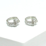 91310, CROSS CUBIC ZIRCONIA HUGGIE EARRING, SMALL HOOP, RELIGIOUS