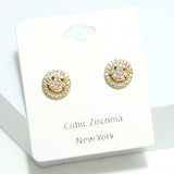 91311, SMILE HAPPY FACE CUBIC ZIRCONIA STUD EARRING/STERLING SILVER POST