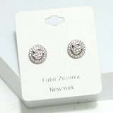 91311, SMILE HAPPY FACE CUBIC ZIRCONIA STUD EARRING/STERLING SILVER POST