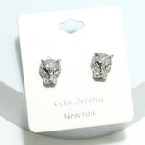 91312, PANTHER CUBIC ZIRCONIA STUD EARRING/STERLING SILVER POST