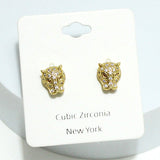 91312, PANTHER CUBIC ZIRCONIA STUD EARRING/STERLING SILVER POST