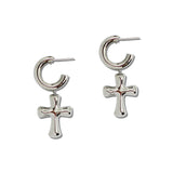 Stainless Steel Puffed Cross Hoop Drop Earrings – Silver · SSE361R_IVY IMG_6226