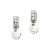Pearl Drop Huggie Stainless Steel Hoop Earrings – Silver · SSE371R_IVY IMG_6245