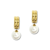 Pearl Drop Huggie Stainless Steel Hoop Earrings – Gold · SSE371G_IVY IMG_6247