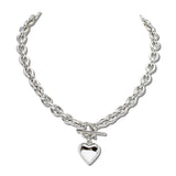 Puffed Heart Charm Chunky Cable Stainless Steel Chain Necklace – Silver · SSN439R_IVY IMG_6314