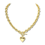 Puffed Heart Charm Chunky Cable Stainless Steel Chain Necklace – Gold · SSN439G_IVY IMG_6316