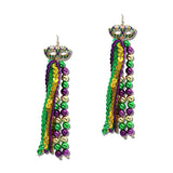 Mardi Gras Mask Sequin Fringe Earrings – Gold/Purple Green · GSE5249-PUYWGR_CRT IMG_6359