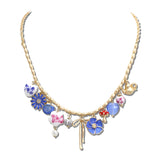 Chinoiserie Porcelain Flower Charm Cluster Necklace – Mat Gold/Blue · GSN1560-BL_CRT IMG_6365