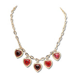 Enamel Heart Charm Rhinestone Necklace – Gold/Red · MN15231-GDRED_CRT IMG_6388
