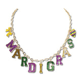 Glitter Mardi Gras Letter Charm Necklace – Gold/Purple Green · GSN1624-PUYWGR_CRT IMG_6390