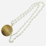 94557, ROUND SEMI PRECIOUS STONE WITH PEARL LONG PENDANT NECKLACE