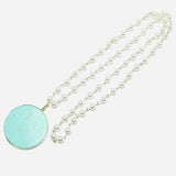 94557, ROUND SEMI PRECIOUS STONE WITH PEARL LONG PENDANT NECKLACE