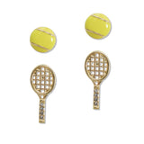 108341, TENNIS RACKET BALL 2 PAIR STUD EARRING SET