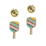 108342, PICKLEBALL PADDLE 2 PAIR STUD EARRING SET
