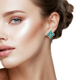 108615, WESTERN TURQUOISE STONE FOUR LEAF FLOWER STUD EARRING