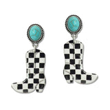 108609, WESTERN CHECKERED BOOTS DANGLE EARRING