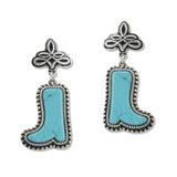 108405, WESTERN BOOTS TURQUOISE STONE DANGLE EARRING