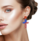 108332, AMERICAN FLAG CROSS GLITTER ACRYLIC DANGLE EARRING