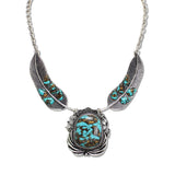 107980, WESTERN TURQUOISE STONE WITH LEAF STATEMENT NECKLACE