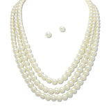 108646, TRIPLE LAYERED GLASS PEARL BEADED NECKLACE