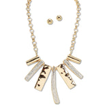 108711, PAVE ACCENT GEOMETRIC HAMMERED METAL NECKLACE