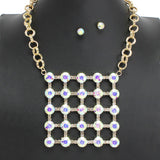 107748, WAFFLE RHINESTONE ACCENT STATEMENT NECKLACE