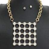 107748, WAFFLE RHINESTONE ACCENT STATEMENT NECKLACE