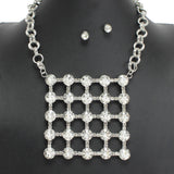 107748, WAFFLE RHINESTONE ACCENT STATEMENT NECKLACE