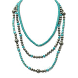 108537, WESTERN TURQUOISE NAVAJO BEADED MULTI LAYERED NECKLACE
