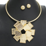 107768, SQUARE ACCENT FLOWER CHOKER METAL NECKLACE