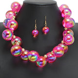 109234, CHUNKY IRIDESCENT BUBBLE BALL BEAD NECKLACE wholesale fashion jewelry - GOOD FEELINGS, INC