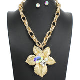 107765, FLOWER RHINESTONE PEARL ACCENT NECKLACE