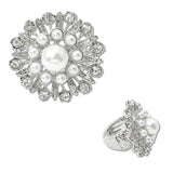 108394, FLOWER PEARL CRYSTAL RHINESTONE STRETCH RING