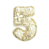 107673, NUMBER 5 LUXURY TWEED PEARL BROOCH PIN