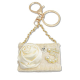 107711, NUMBER 5 ROSE FLOWER ACCENT TWEED HANDBAG KEYCHAIN AND BAG CHARM