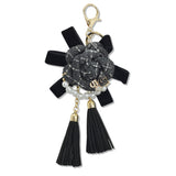 108349, LUXURY TWEED TRIM ROSE FLOWER KEYCHAIN AND BAG CHARM WITH TASSEL