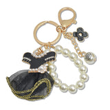 107712, LUXURY DRESS WITH PEARL CLOVER KEYCHAIN AND BAG CHARM
