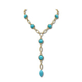 Water Resistant Elegant Baroque Pearl Station Y Necklace – Worn Gold/Turquoise · NK10107VGTQ NK10107VGTQ