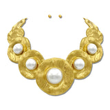 Hammered 24K Gold Tone Cabochon Statement Necklace Set – 24K Gold Tone/Pearl · NK10250PL24K_TP NK10250PL24K