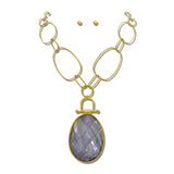Oval Stone Pendant Chain Necklace Set – Worn Gold/Grey · NK10265GRM_TP NK10265GRM