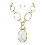 Oval Stone Pendant Chain Necklace Set – Worn Gold/MOP · NK10265MOP_TP NK10265MOP